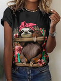 Women's Summer Sloth Print Short Sleeve T-Shirt