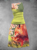 Women's Vintage Art Fox Print Art Dress