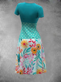 Women's Summer Floral Polka Dot Art Mosaic Maxi Dress