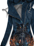 Women's Winter Owl Art Print Casual Track Jacket