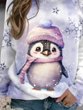 Winter Snowflake Penguin Casual Print Sweatshirt