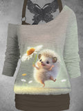 Women's Cute Hedgehog Art Design Two Piece Suit Top