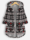 Women's Christmas Print Casual Coral Fleece Cardigan Coat