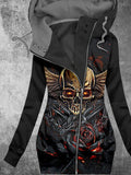 Women's Art Punk Skull Print Hooded Track Jacket