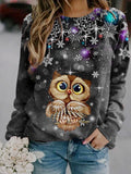 Women's Vintage Christmas Snowflake Owl Pattern Casual Sweatshirt