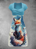 Women's Fox Vintage Print Casual Maxi Dress