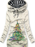 Women's Winter Christmas Tree Print Casual Hoodie