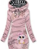 Women's Winter Christmas Owl Print Casual Hoodi