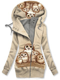 Women's Winter Owl Art Print Casual Track Jacket