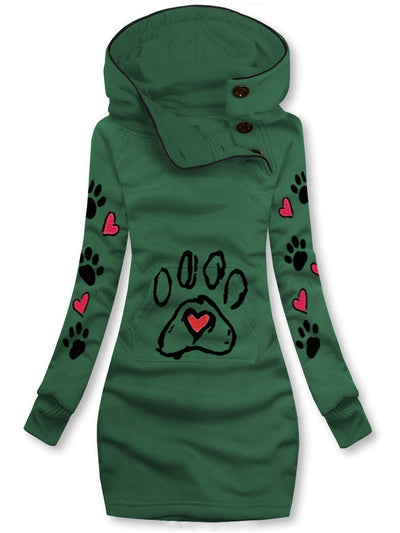 Women's Winter Puppy Paw Print Casual Sports Hooded Dress