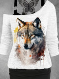 Women's Wolf Print Lace Tank Top Two-Piece Set