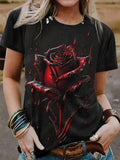 Punk Ember Rose Design Print Casual T-Shirt