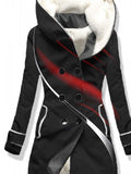 Women's Winter Streamer Art Print Casual Fleece Coat Jacket