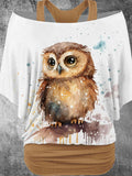 Women's Owl Art Design Two Piece Suit Top