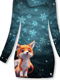 Women's Winter Fox Print Casual Sports Hooded Dress