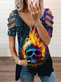 Women's Punk Flame Skull Print Casual Top