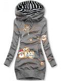 Women's Winter Owl Art Print Casual Hoodie