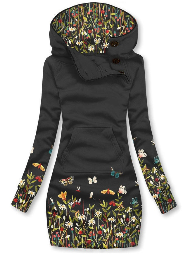 Women's Flower Butterfly Print Casual Hoodie