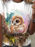 Women's Summer Owl Print Short Sleeve T-Shirt