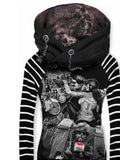 Women's Retro Punk Skull Death Motorcycle Casual Stripe Hooded Sweatjacken