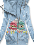 Women's Winter Owl Art Print Casual Track Jacket