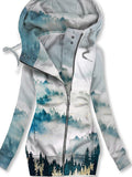 Women's Winter Landscape Art Print Casual Sweatjacke