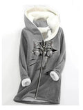 Women's Hooded Long Sleeve Fleece Zipper Mid Length Printed Animal Coat