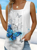 Women's Vintage Butterfly Ruffle Square Neck Tank Top