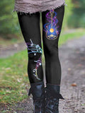 Women's Music Symbol Streamer Art Symbol Printed Casual Tight Leggings