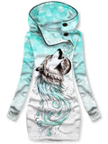 Women's Wolf Art Pattern Hooded Sweatjacke