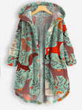 Women's Art Print Casual Coral Fleece Cardigan Coat