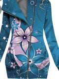 Women's Winter Floral Art Print Casual Track Jacket