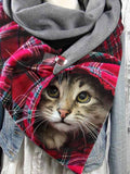 Christmas plaid cat print casual scarves and shawls