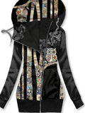 Women's Art Owl Print Casual Track Jacket