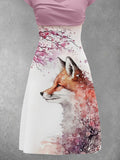 Women's Fox Cherry Blossom Flower Casual Maxi Dress