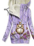 Women's Winter Owl Print Casual Track Jacket