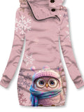 Women's Winter Owl Print Casual Sports Hooded Dress