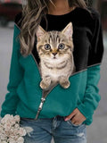 Winter Funny Cat Casual Print Sweatshirt