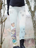 Women's Winter Snowflake Owl Art Print Casual Leggings