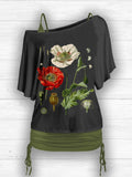 Women's Vintage Poppy Art Design Two Piece Suit Top