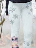 Women's Winter Snowflake Owl Art Print Casual Leggings