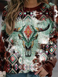 Women's Vintage Western Bone Art Print Casual Sweatshirt