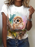 Women's Summer Owl Print Short Sleeve T-Shirt