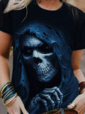 Punk Reaper Design Print Casual T-Shirt