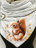 Squirrel Print Casual Fleece Scarf and Shawl