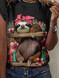 Women's Summer Sloth Print Short Sleeve T-Shirt