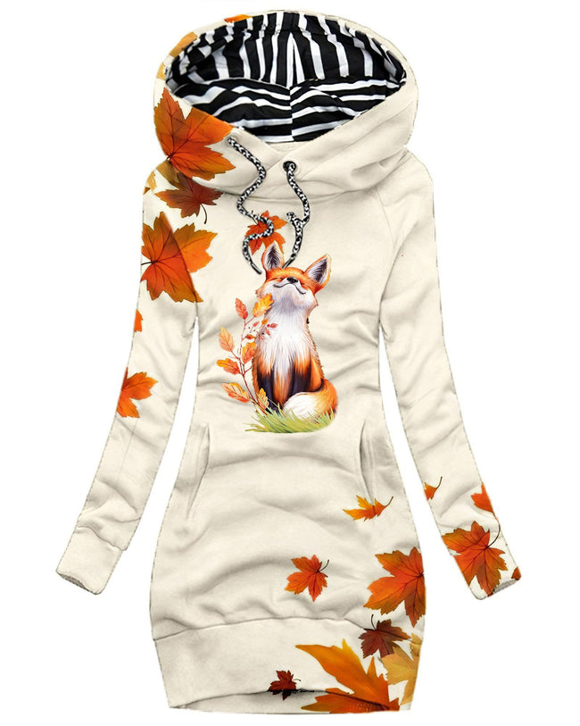 Women's Maple Fox Art Print Casual Hoodie