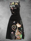 Women's Artistic Summer Vintage Cat Maxi Dress