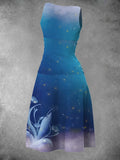 Women's Flower Gradient Starry Sky Art Printing Maxi Dress