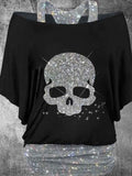 Women's Vintage Punk Skull Printed Two Piece Top